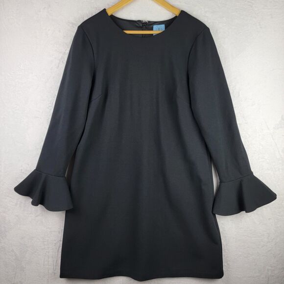 Cece Dress Size 14 Lined Knit Sheath Bell Sleeve Zip Closure Knee Length Black - Picture 1 of 7